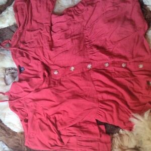 Red Button-Up Blouse Off The Shoulder